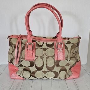 LIKE NEW!  Pink and tan Coach "Hamptons" satchel